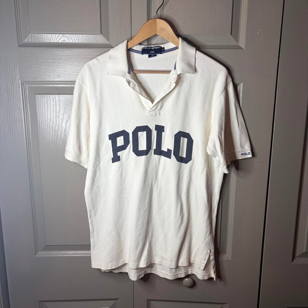 Polo Ralph Lauren Polo Sport Mens Medium White Graphic Short Sleeve Polo Shirt